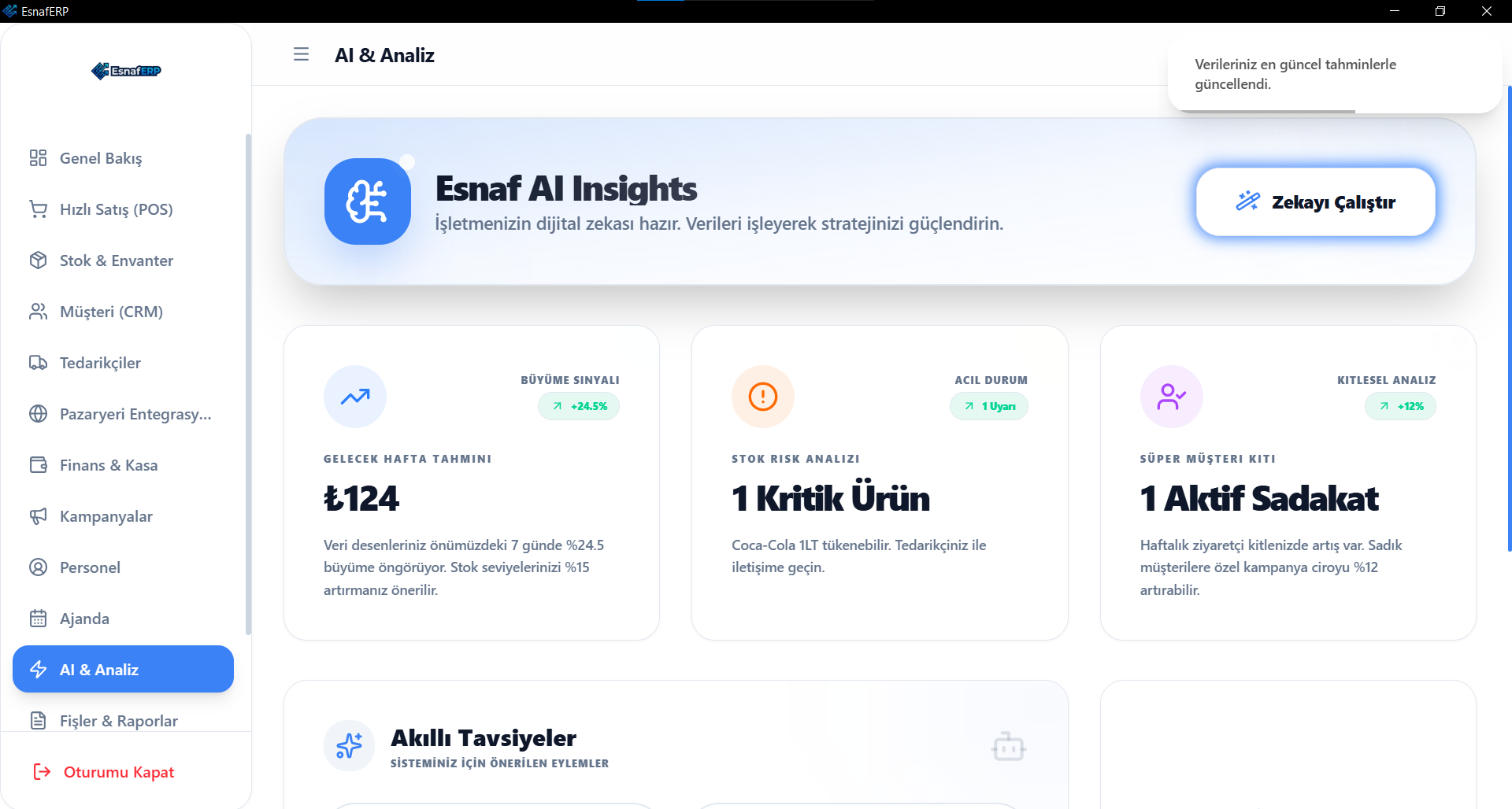 EsnafERP AI analiz ekranı