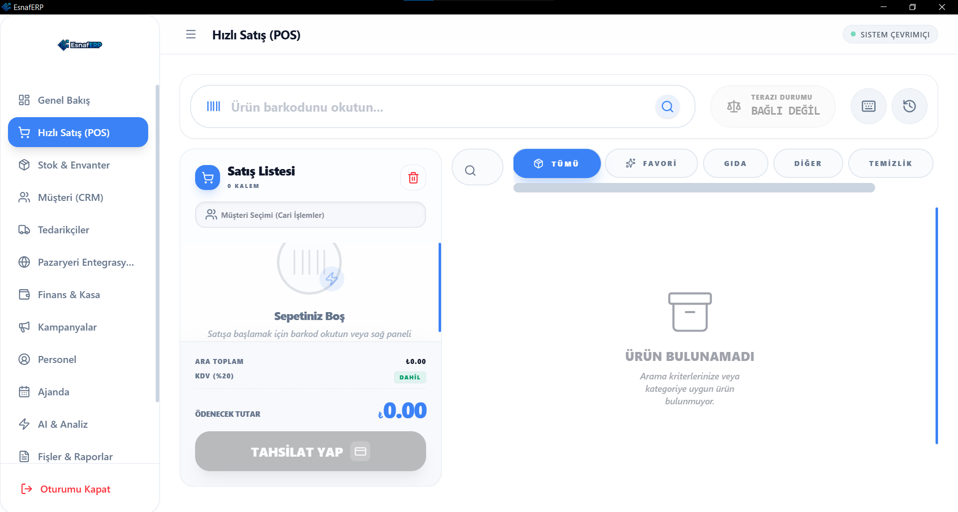 EsnafERP hızlı satış ekranı